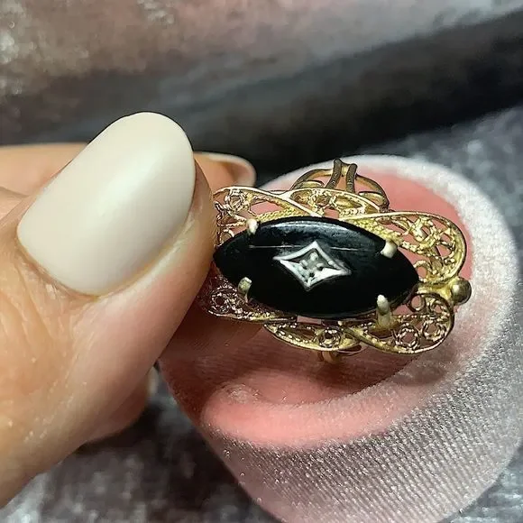 Vintage onyx solid 14kt real gold - Picture 11 of 11